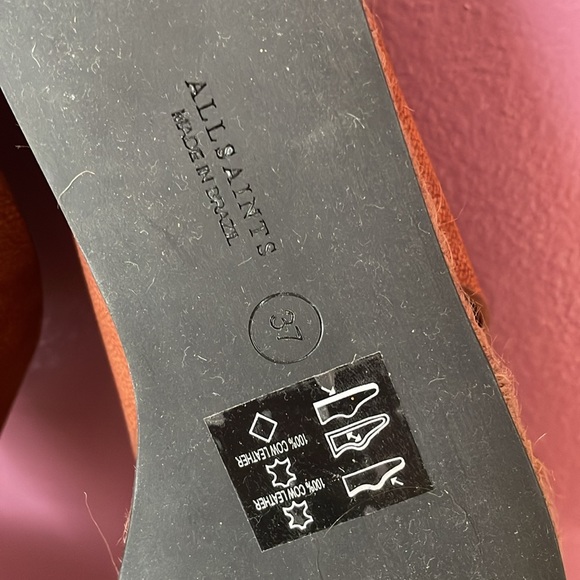 Allsaints size 37 brown leather platform slides w espadrille-style woven element - Picture 5 of 5